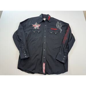 Wrangler PBR Black Embroidered Western Snap Shirt Vintage Y2K Size Medium